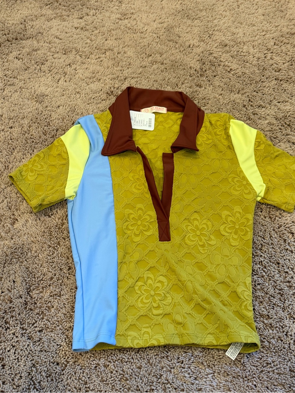 NWT new XS colorblock polo collar short-sleeve top Free People FP Beach swim